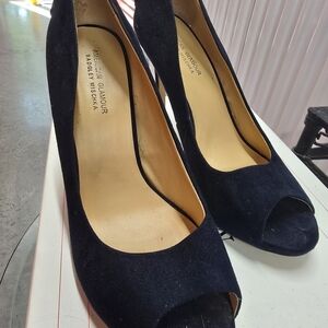 Badgley Mischka American Glamour Elegant Navy Peep-Toe Heels